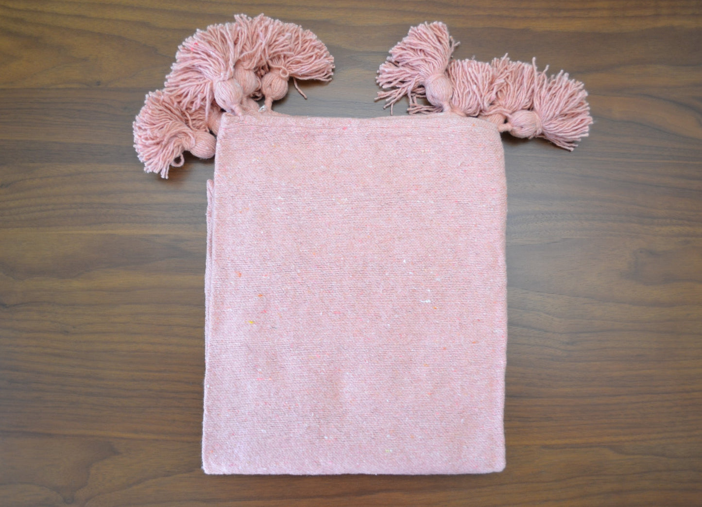Moroccan Pom Pom Wool Blanket (Blush Pink)