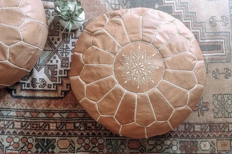 Marpuf - Ethnic shops Patterned Handmade Goatskin Leather Pouf