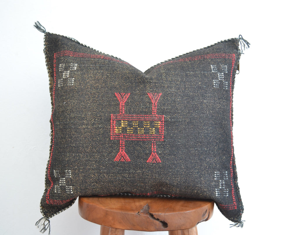 Sabra Silk Pillow - Black & Red