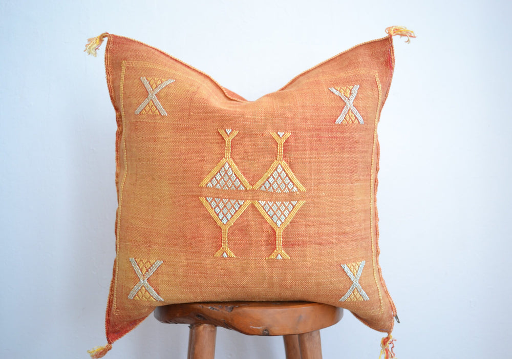 Sabra Silk Pillow - Rust Orange