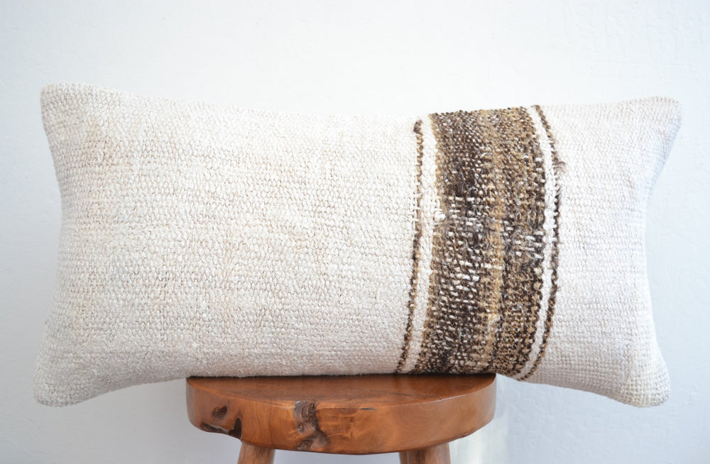 Kilim Pillow Lumbar - White Stripe